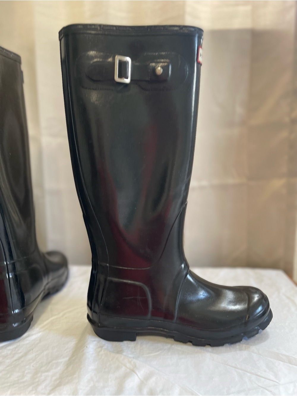 Hunter Wellington (Wellies) High Gloss Black Tall Rain Boots VGUC  size 7 /38 - Picture 3 of 10